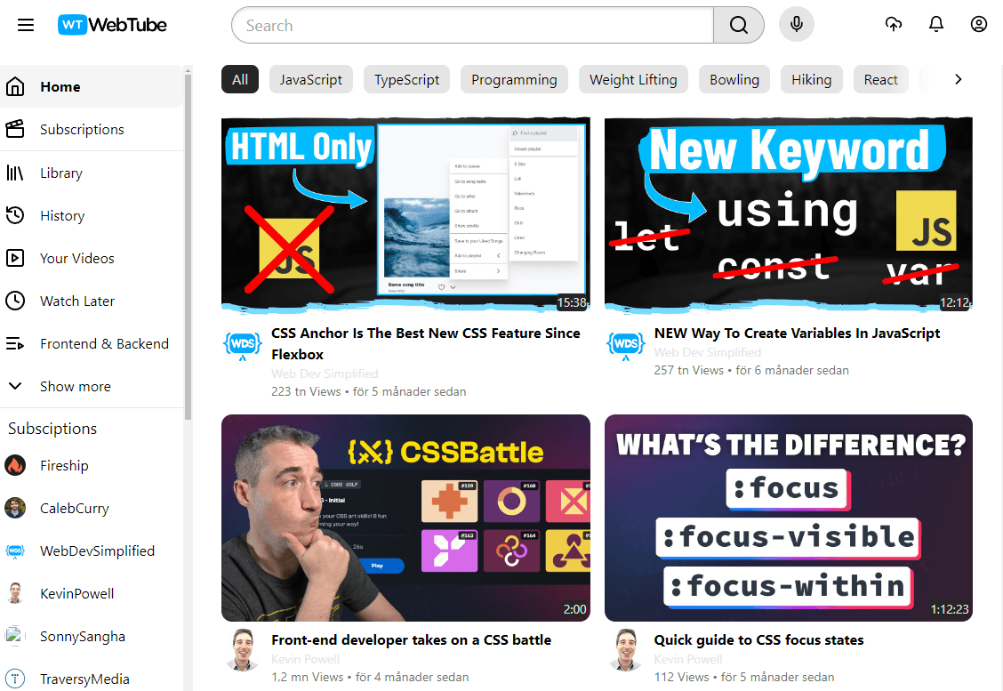 Youtube clone frontend